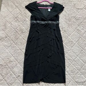 Alex Evenings Short Sleeve Embroidered Ruffle Cocktail Dress Women's Size 6P